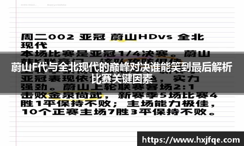 蔚山F代与全北现代的巅峰对决谁能笑到最后解析比赛关键因素